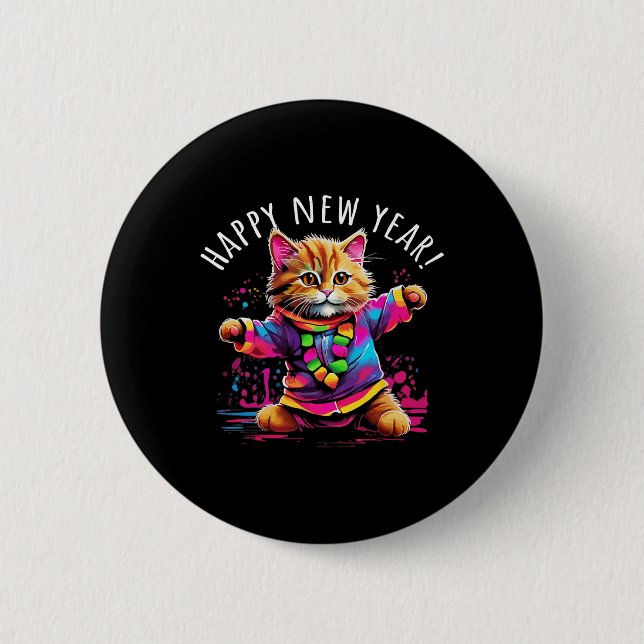 Happy New Year Party Dancing Cat Design  Knapp (Framsida)