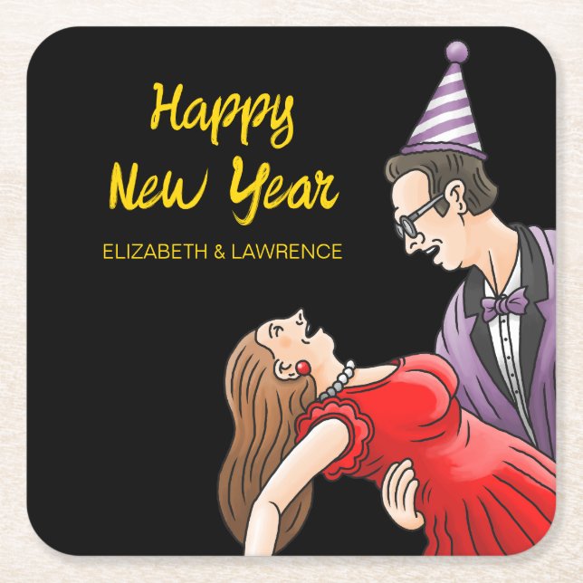 Happy New Year Party Underlägg Papper Kvadrat (Framsidan)