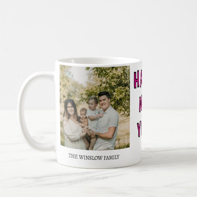 Happy New Year  Personalized Family Name Photo   Kaffemugg (Vänster)