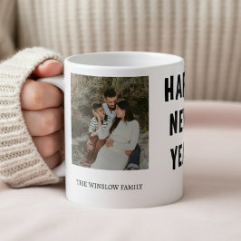 Happy New Year  Personalized Family Name Photo   Kaffemugg