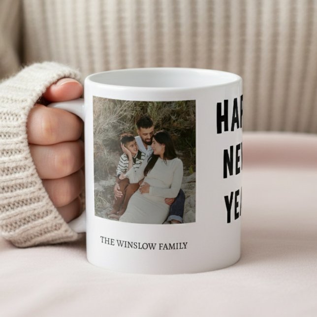 Happy New Year  Personalized Family Name Photo   Kaffemugg (Skapare uppladdad)