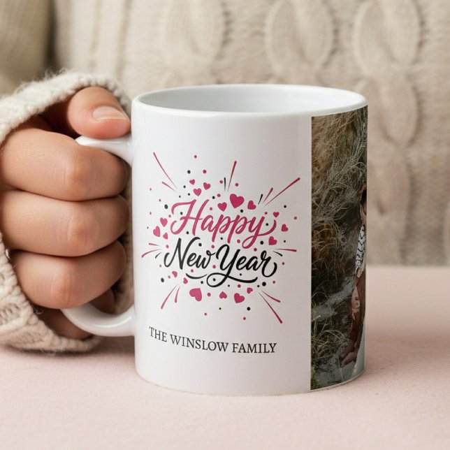 Happy New Year  Personalized Family Name Photo Mug Kaffemugg (Skapare uppladdad)