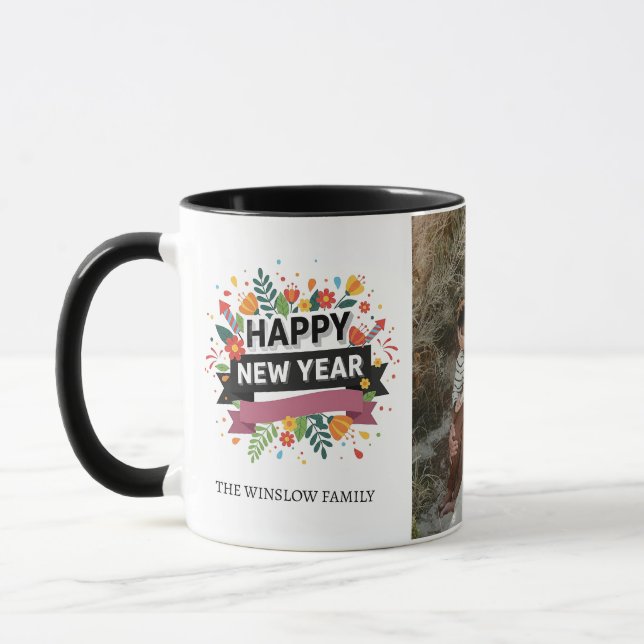Happy New Year  Personalized Family Name Photo Mug Mugg (Vänster)