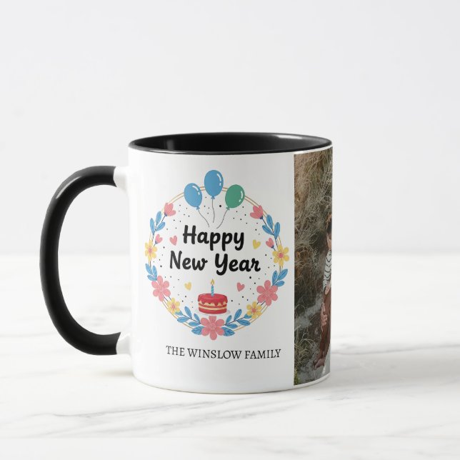 Happy New Year  Personalized Family Name Photo Mug Mugg (Vänster)