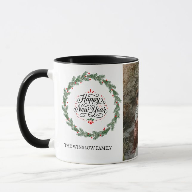 Happy New Year  Personalized Family Name Photo Mug Mugg (Vänster)