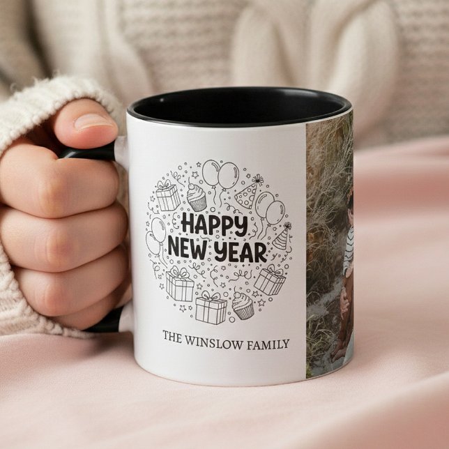 Happy New Year  Personalized Family Name Photo Mug Mugg (Skapare uppladdad)