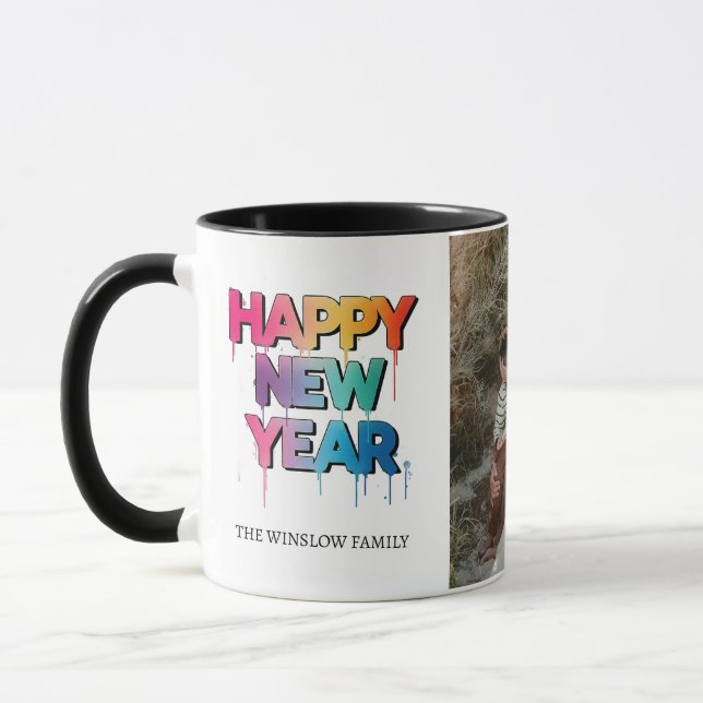 Happy New Year  Personalized Family Name Photo Mug Mugg (Vänster)