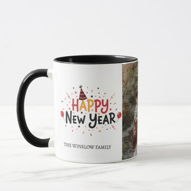Happy New Year  Personalized Family Name Photo Mug Mugg (Vänster)