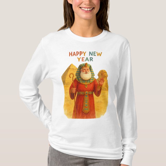 Happy New Year Pharaoh Santa Funny Egyptian  T Shirt (Framsida)