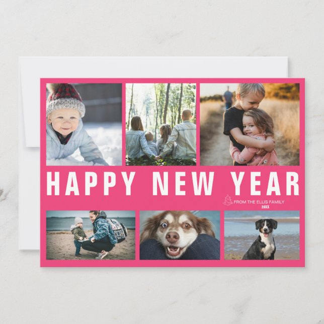 Happy New Year Photo Collage Holiday Card Julkort (Framsida)