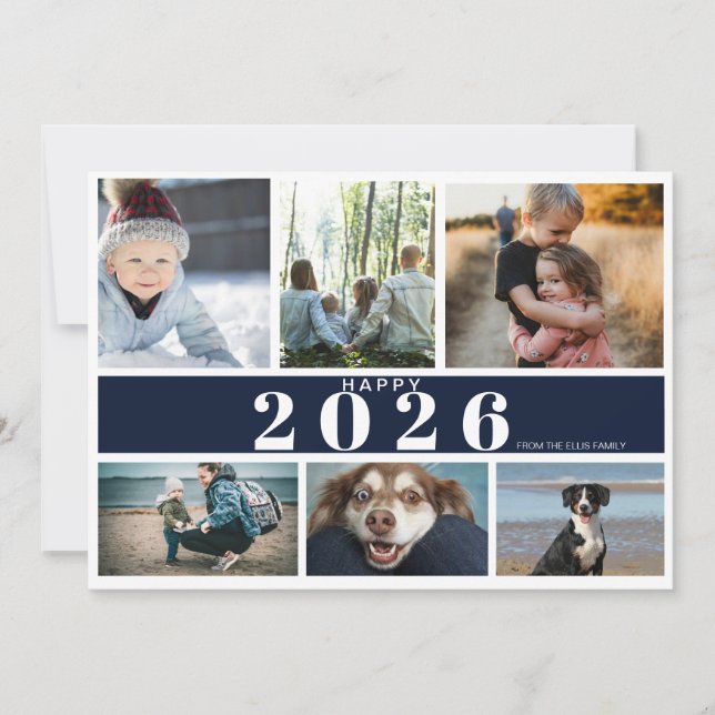 Happy New Year Photo Collage Holiday Card Julkort (Framsida)