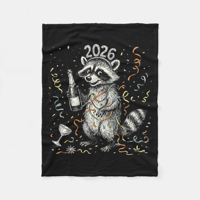 Happy New Year Raccoon With Champagne Funny New Ye Fleecefilt (Framsidan)