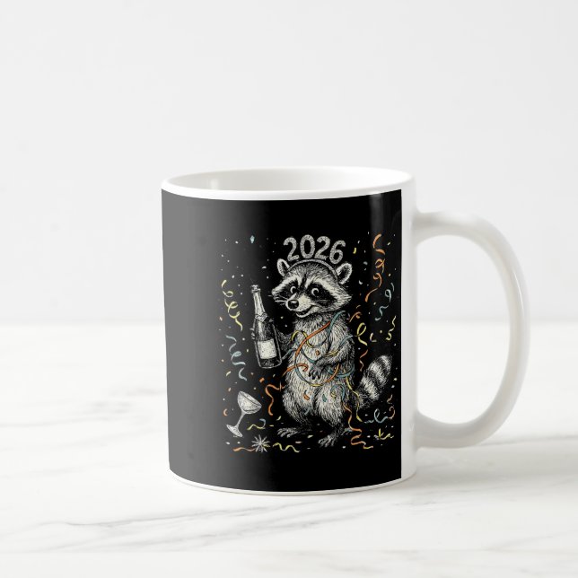 Happy New Year Raccoon With Champagne Funny New Ye Kaffemugg (Höger)