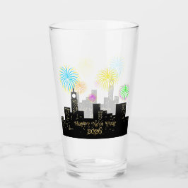 Happy New Year’s Eve Midnight Fireworks City Light Glaskopp