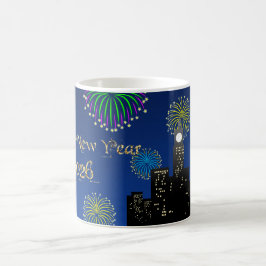 Happy New Year’s Eve Midnight Fireworks City Light Kaffemugg