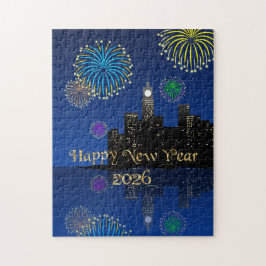 Happy New Year’s Eve Midnight Fireworks City Light Pussel