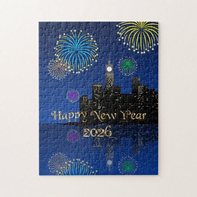 Happy New Year’s Eve Midnight Fireworks City Light Pussel (Vertikal)