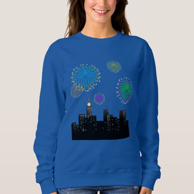 Happy New Year’s Eve Midnight Fireworks City Light T Shirt (Framsida)