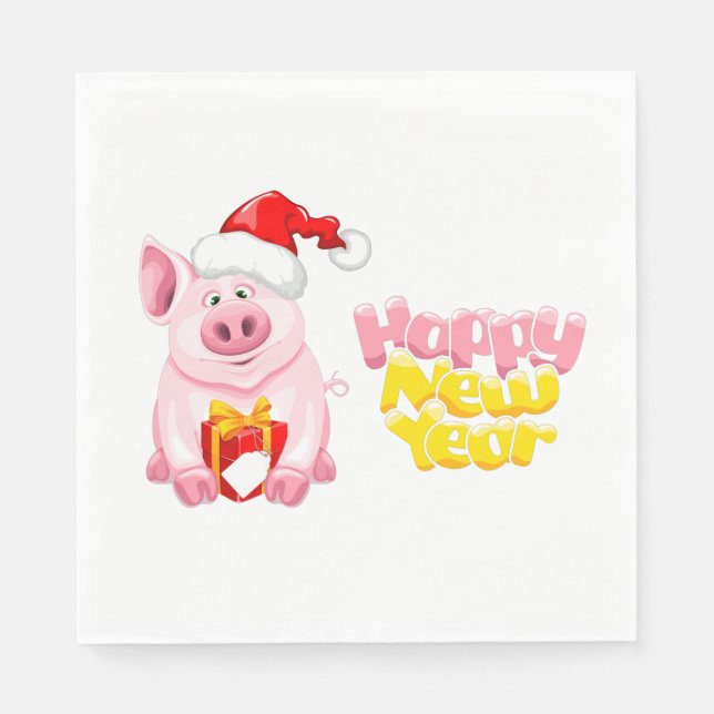 happy new year santa claus christmas pig pappersservett (Framsidan)