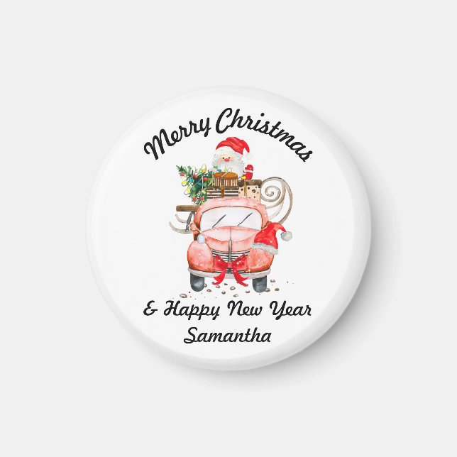Happy new year Santa driving truck Magnet (Framsidan)
