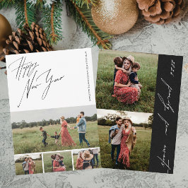 Happy New Year Script 6-Photo Collage Family Julkort