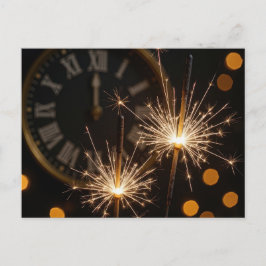Happy New Year Sparklers On a Midnight Clock Vykort