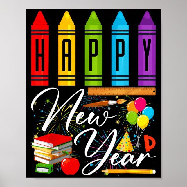Happy New Year Teacher Fireworks New Years Eve Par Poster (Framsidan)