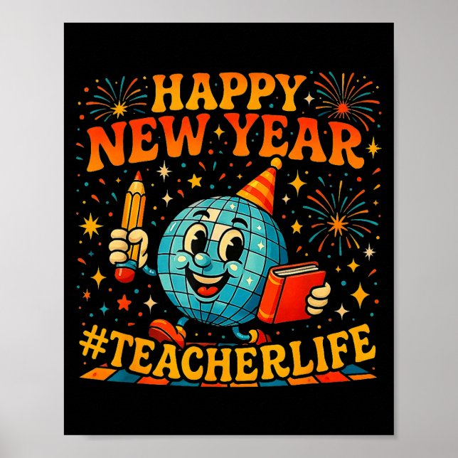 Happy New Year Teacherlife Cute Retro Teacher Gift Poster (Framsidan)