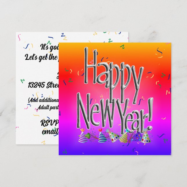 HAPPY NEW YEAR! Text Image Inbjudningar (Fram/baksida)