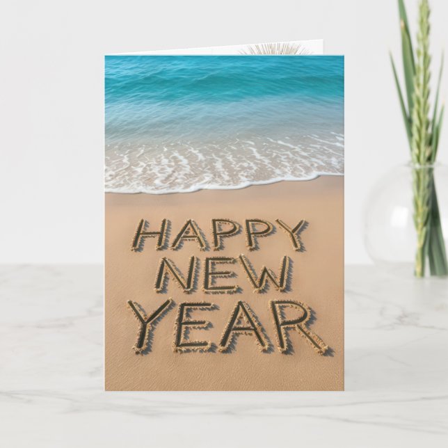 Happy New Year Text On a Tropical Beach Kort (Framsida)