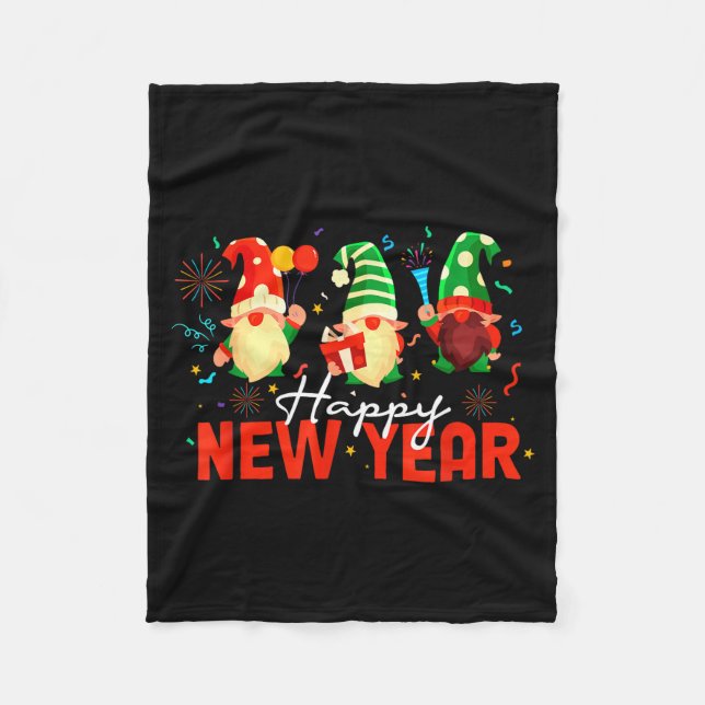 Happy New Year Three Gnomes Fireworks Confetti Nye Fleecefilt (Framsidan)