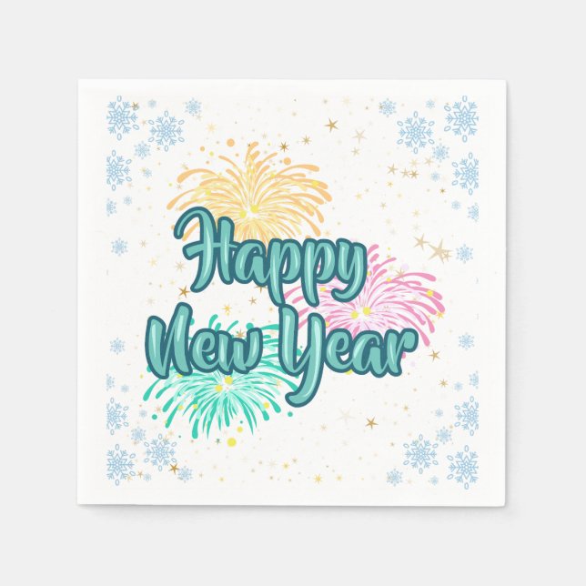 Happy New Year Typography Celebration Pappersservett (Framsidan)