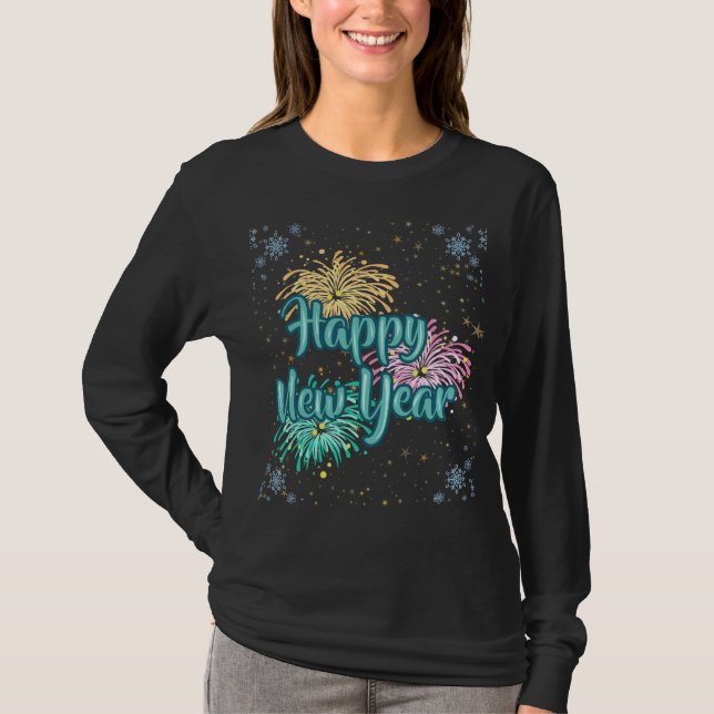 Happy New Year Typography Celebration T-Shirt (Framsida)