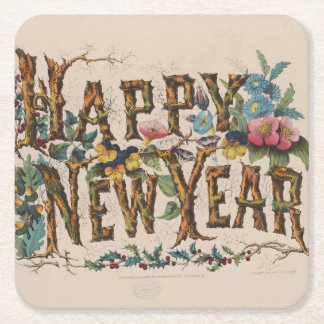 Happy New Year, Vintage Currier & Ives Print Underlägg Papper Kvadrat