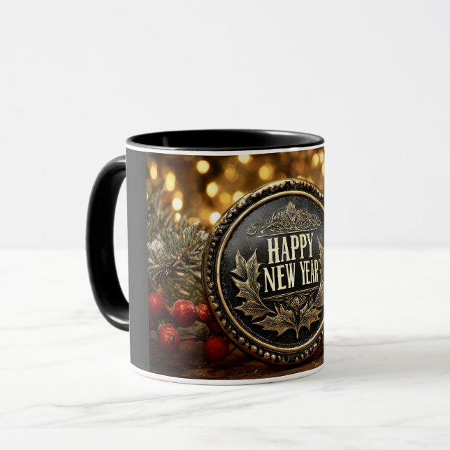  happy new year wishes on a festive background mugg (Framsida vänster)