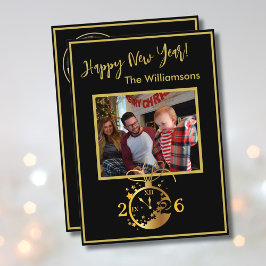 Happy New Year's 4 Photo Clock Card Inbjudningar
