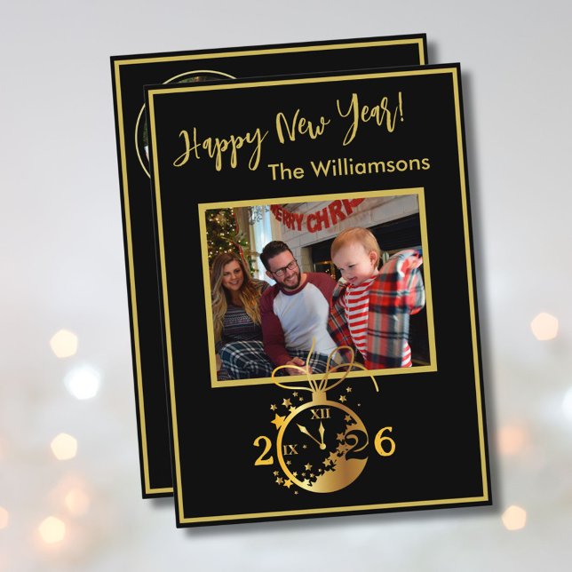 Happy New Year's 4 Photo Clock Card Inbjudningar (Skapare uppladdad)