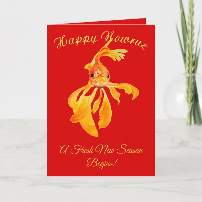 Happy Nowruz Persian New Year Goldfish Isolated Kort (Framsida)