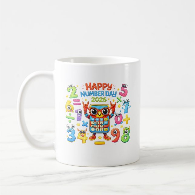 Happy Number Day 2026 Calculator Math Design Kaffemugg (Vänster)