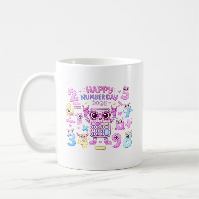 Happy Number Day 2026 Cute Calculator Design Kaffemugg (Vänster)