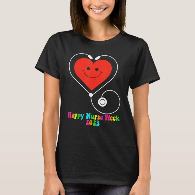 Happy Nurse Week 2023 Smiling Heart Groovy Style 1 T Shirt (Framsida)