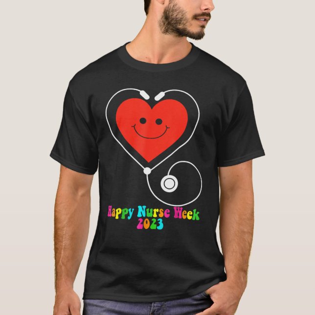 Happy Nurse Week 2023 Smiling Heart Groovy Style 1 T Shirt (Framsida)