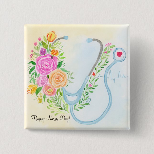 Happy Nurses Day Floral Stethoscope Appreciation Knapp (Framsida)