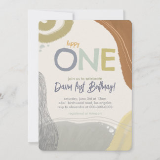 Happy One First Birthday Photo boy Invitation Inbjudningar