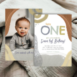 Happy One First Birthday Photo boy Invitation Inbjudningar