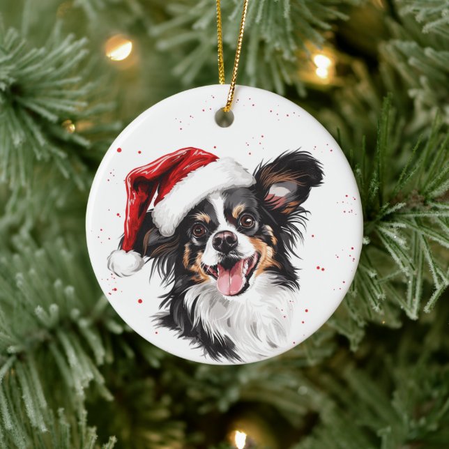Happy Papillon Dog Christmas Personalized Julgransprydnad Keramik (Träd)