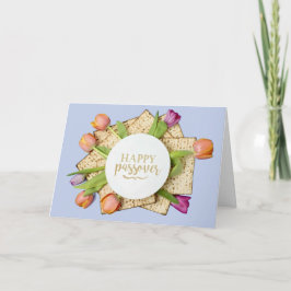 Happy Passover Card with Tulips & Matzo | Modern Kort