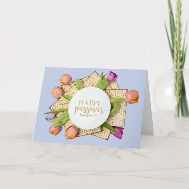 Happy Passover Card with Tulips & Matzo | Modern Kort (Framsida)