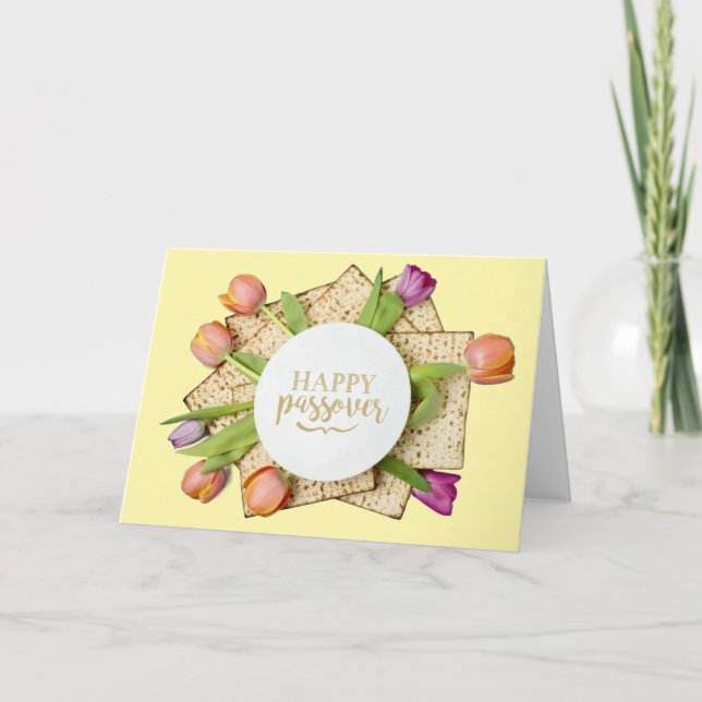 Happy Passover Card with Tulips & Matzo | Modern Kort (Framsida)