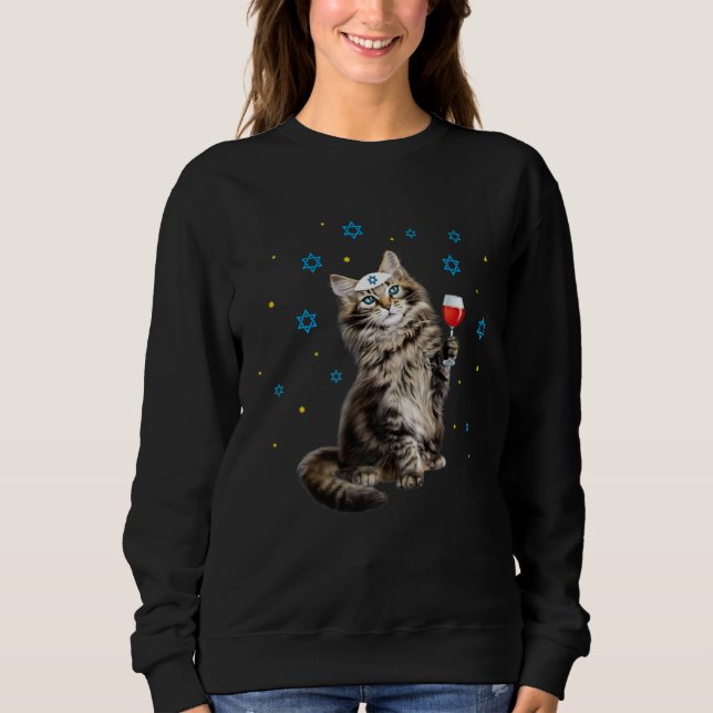 Happy Passover Maine Coon Cat  Seder Jewish Holida T Shirt (Framsida)